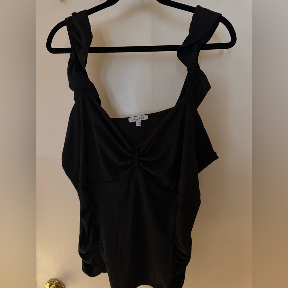White Birch Black Ruched Asymmetrical Tank Top